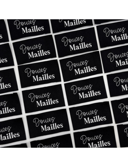 Étiquette tissée à coudre : Douces Mailles - NOIR