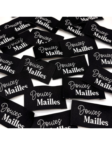 Étiquette tissée à coudre : Douces Mailles - NOIR