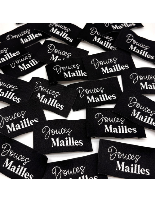 Étiquette tissée à coudre : Douces Mailles - NOIR