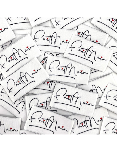 Étiquette tissée à coudre : Fait Main - MARINE BLANC