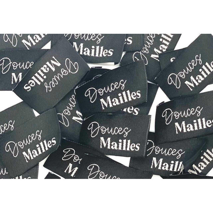 Étiquette tissée à coudre : DOUCES MAILLES - Noir