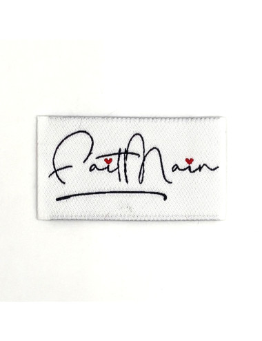 Étiquette tissée à coudre : Fait Main - MARINE BLANC