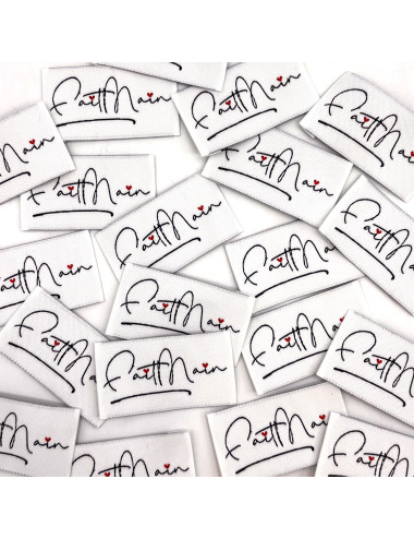 Étiquette tissée à coudre : Fait Main - MARINE BLANC