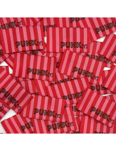 Étiquette tissée à coudre : Rayures PUNK(Y) - ROSE