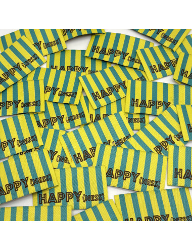Étiquette tissée à coudre : Rayures HAPPY(NESS) - JAUNE VERT