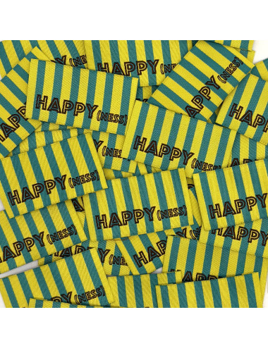 Étiquette tissée à coudre : Rayures HAPPY(NESS) - JAUNE VERT
