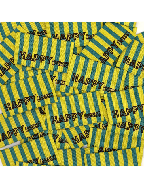 Étiquette tissée à coudre : Rayures HAPPY(NESS) - JAUNE VERT