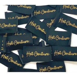 Étiquette tissée à coudre Lurex : HOT COUTURE - Noir