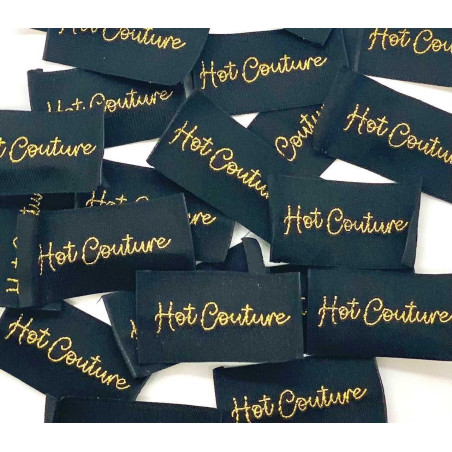 Étiquette tissée à coudre Lurex : HOT COUTURE - Noir