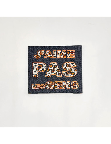 Étiquette tissée à coudre : J'aime pas les gens - Orange fluo Noir