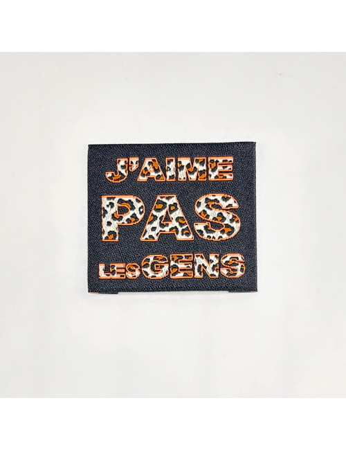 Étiquette tissée à coudre : J'aime pas les gens - Orange fluo Noir