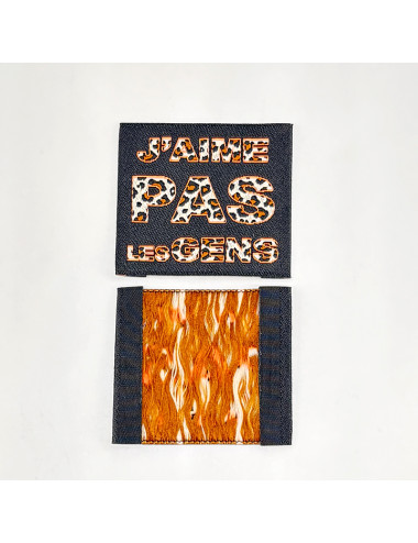 Étiquette tissée à coudre : J'aime pas les gens - Orange fluo Noir