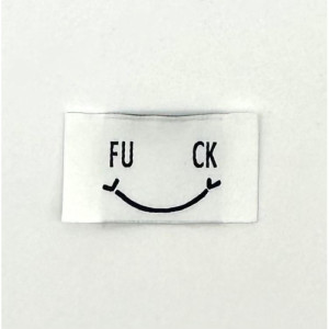Étiquette tissée à coudre : Smiley FUCK - BLANCHE