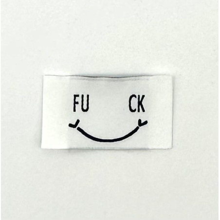 Étiquette tissée à coudre : Smiley FUCK - BLANCHE