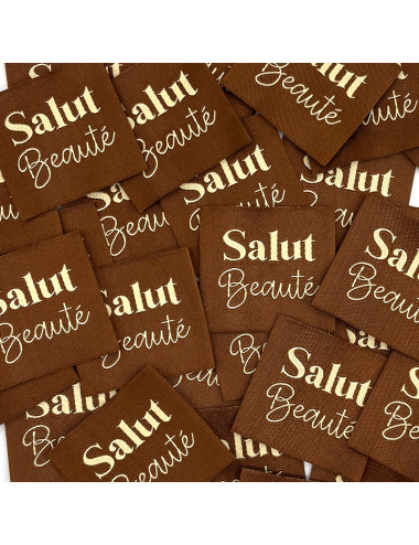 Étiquette tissée à coudre : Salut Beauté - CAMEL
