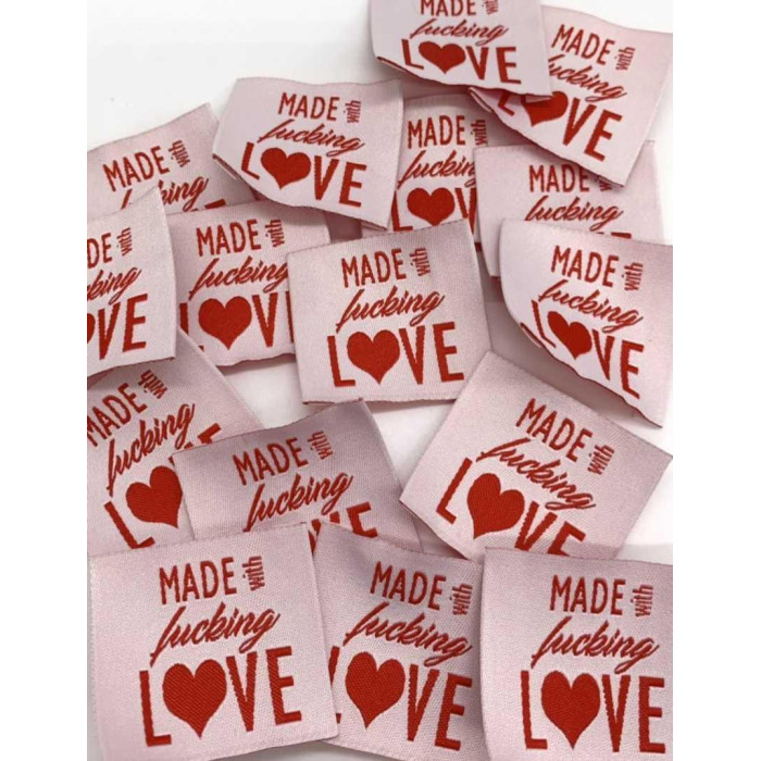 Étiquette tissée à coudre : Made with Fucking Love - Rouge
