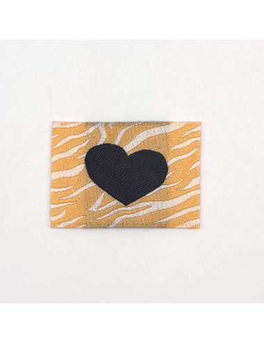Étiquette tissée à coudre : Coeur Zèbre