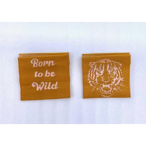 Étiquette tissée à coudre pliée: BORN TO BE WILD - Caramel