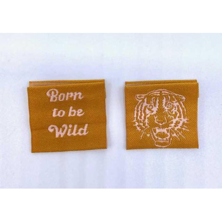Étiquette tissée à coudre pliée: BORN TO BE WILD - Caramel