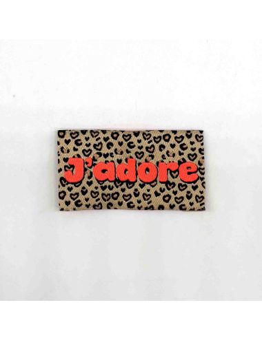 Étiquette tissée à coudre : J'ADORE - Léo Fluo