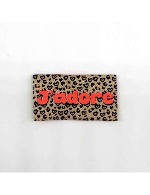 Étiquette tissée à coudre : J'ADORE - Léo Fluo